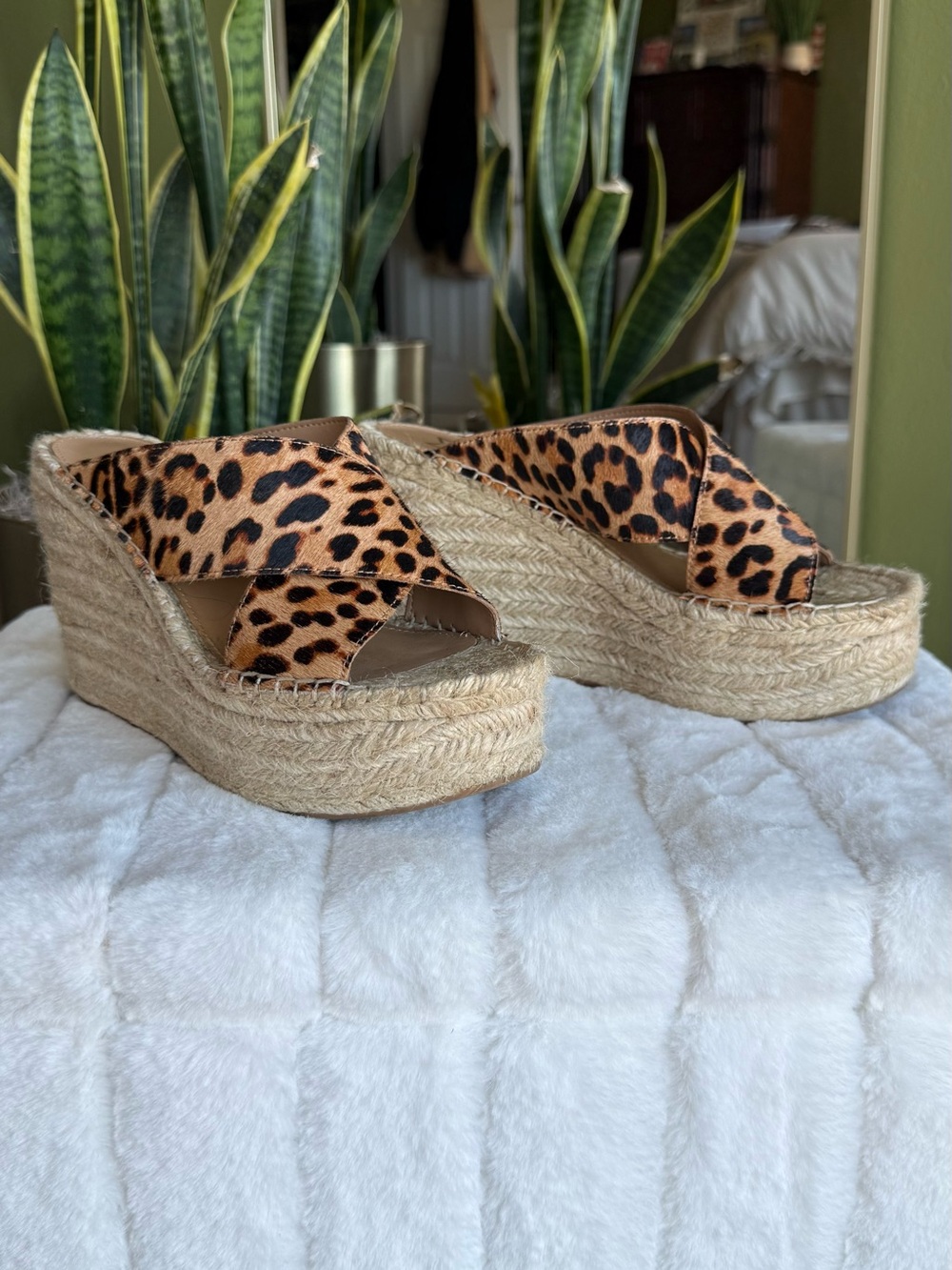 Marc Fisher Leopard Print Espadrille Wedge Sandals - size 7.5